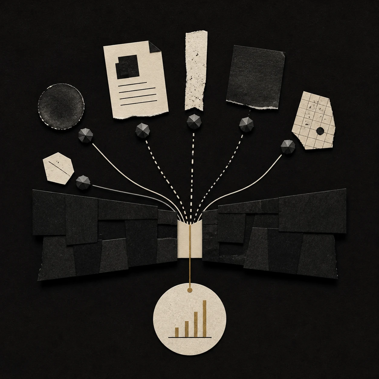 Abstract paper routes converging into a measured signal at a public server boundary